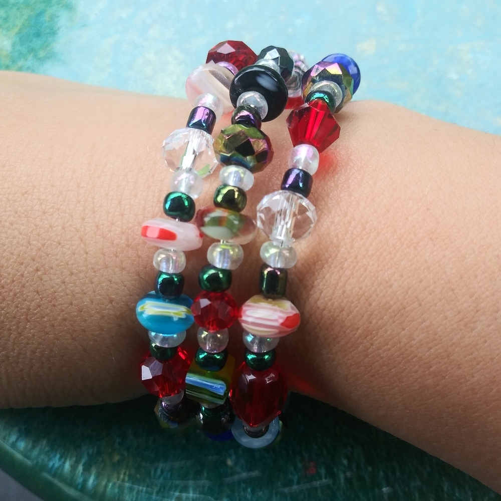 Christmas Candy Millefiori Glass Beaded Bracelet Gemstone Handmade - Picture 17 of 17